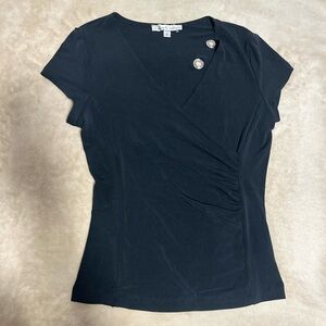 Moa Moa top wrap-style V-neck ruched side detailing with metallic button on back